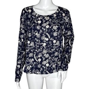 Anthropologie Astr Shirt Womens Medium Navy Blue White Floral Flower‎ Bloomcore